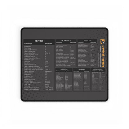 Keyboard Shortcuts for DaVinci Resolve (Windows) | Video Editor cheat sheet desk mat | Dark Mode